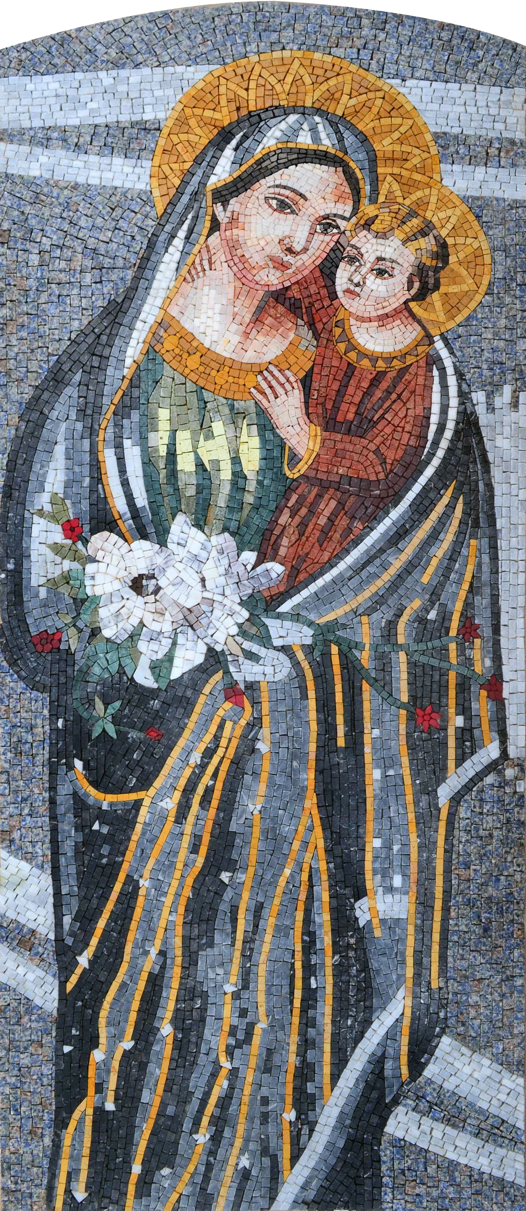 Madonna And Child - Marble Mosaic Religious Mural - Mesh Backing