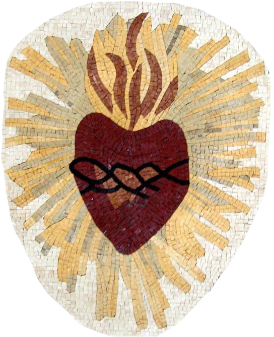 Sacred Heart Motif - Marble Mosaic Sac Art Design - Mesh Backing