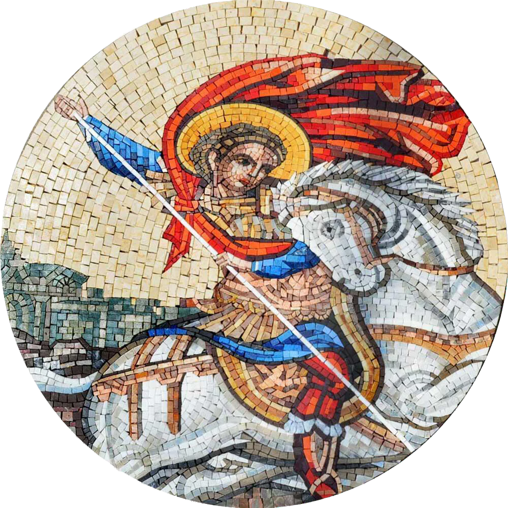 Saint Georges Icon - Marble Mosaic - Mesh Backing