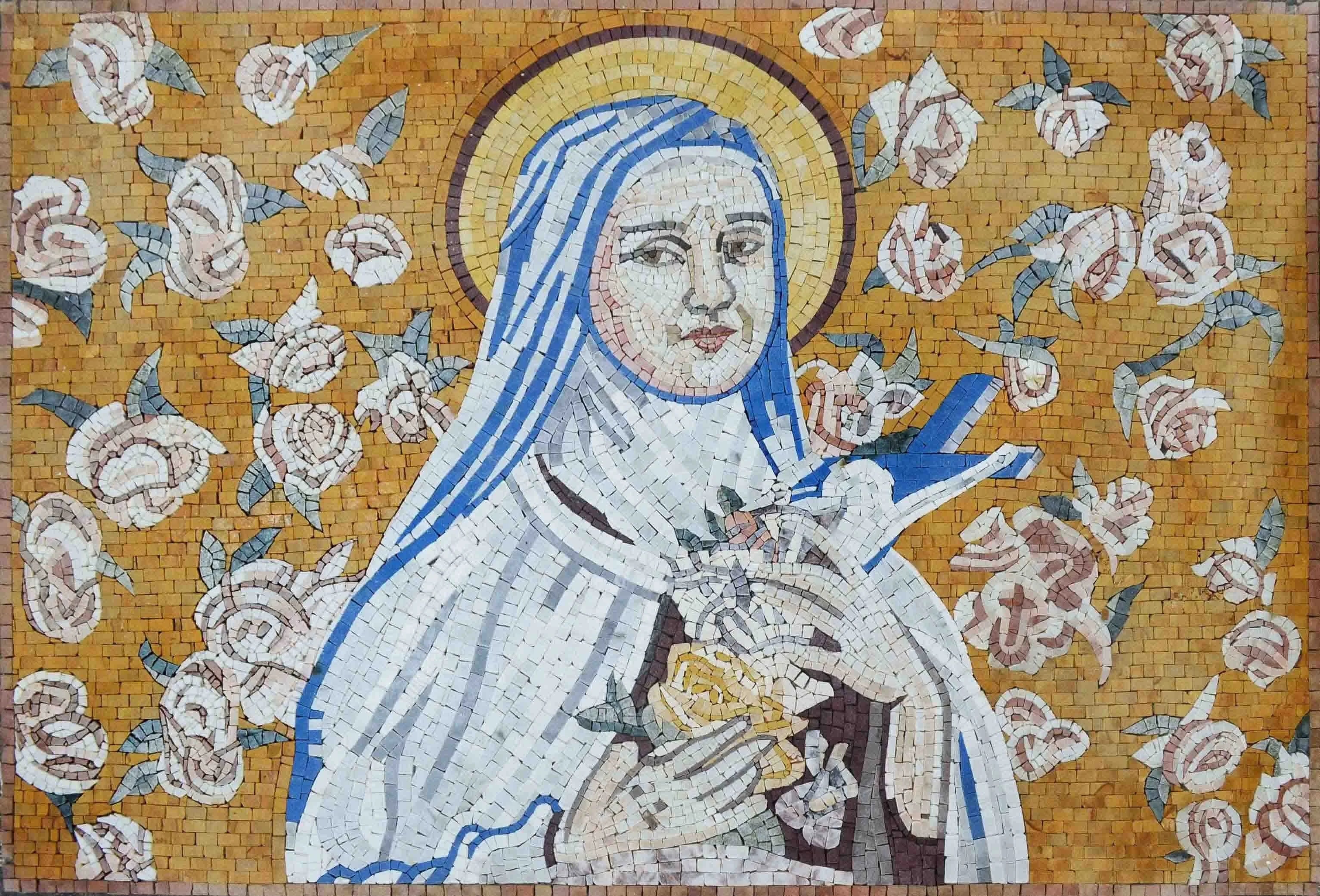 Saint Therese Floral Figure - Marble Mosaic Religious - Mesh Backing