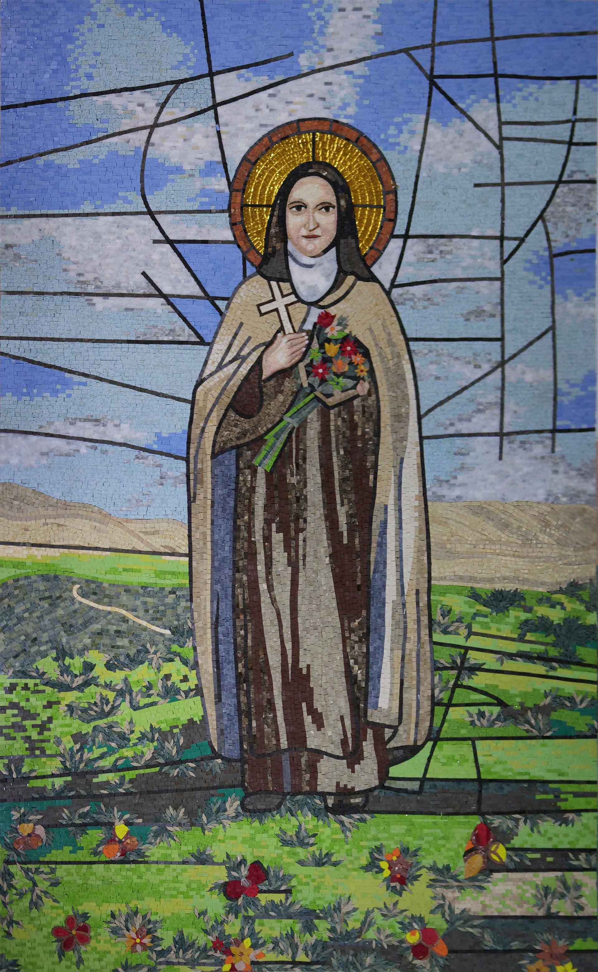 Saint Therese Religious Figure - Greek Mosaic - Mesh Backing
