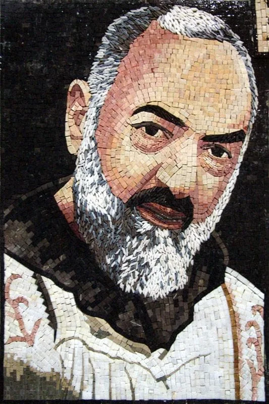 Saintpio Portrait - Marble Mosaic Pietrelcina Art - Mesh Backing