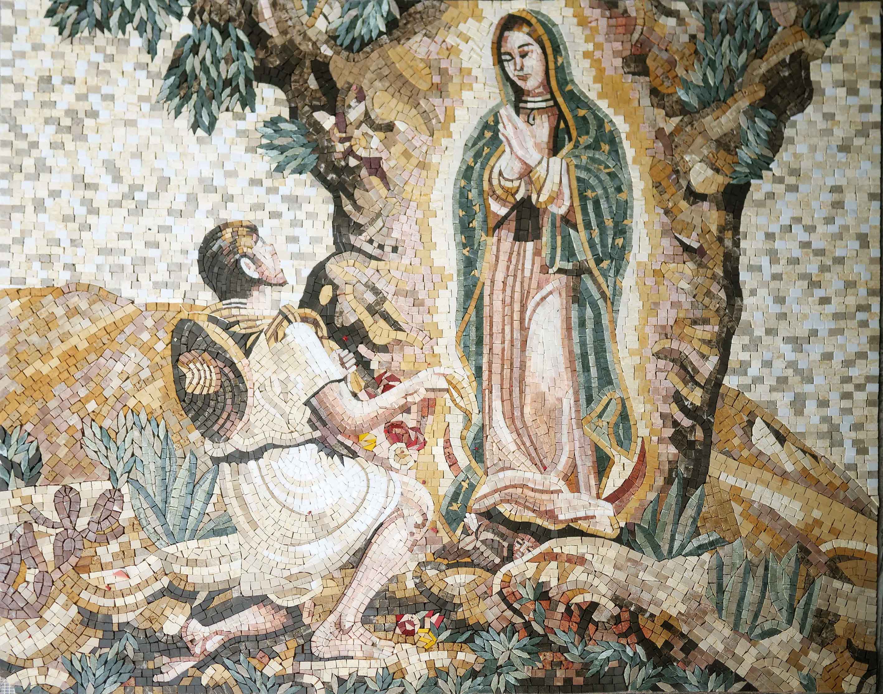 Our Lady Guadalupe - Mosaic Home Interiors Handcrafted Religious Art - Mesh Backing
