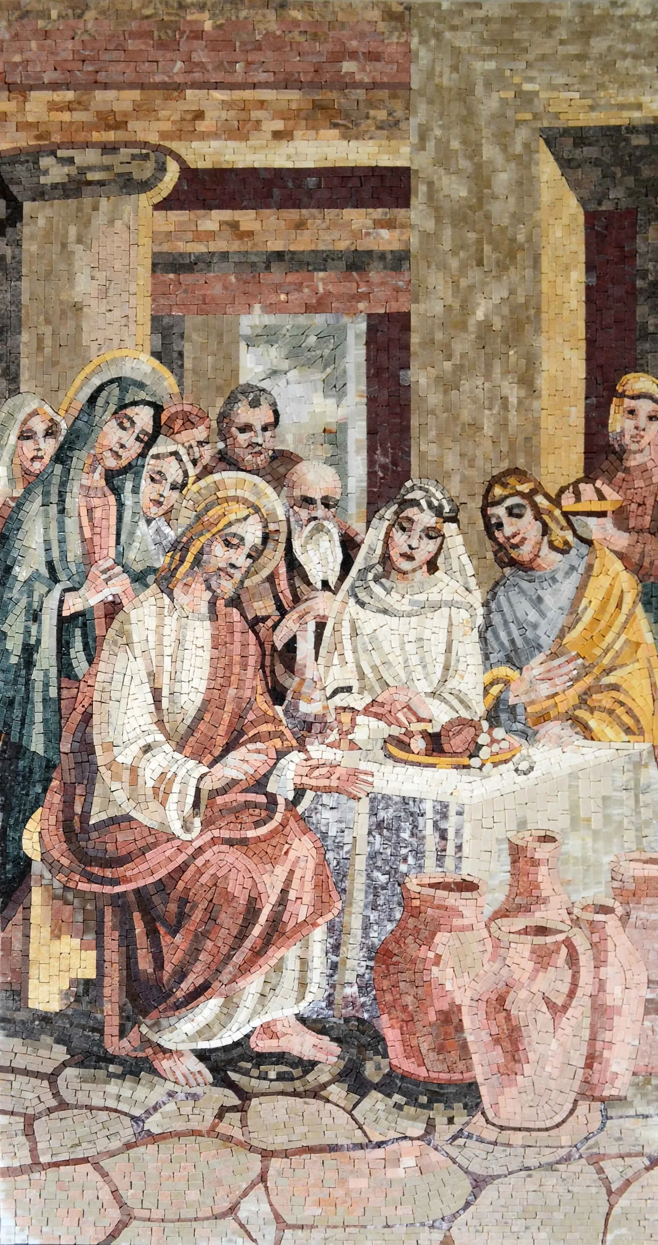 Figures Cana - Marble Mosaic The Wine Miracle Galilee - Mesh Backing