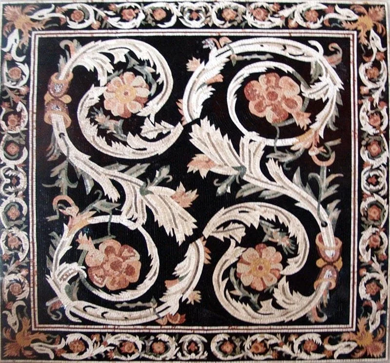 Enchanting Floral Flourish - Marble Mosaic Acanthus Panel Kayla - Mesh Backing - Image 2