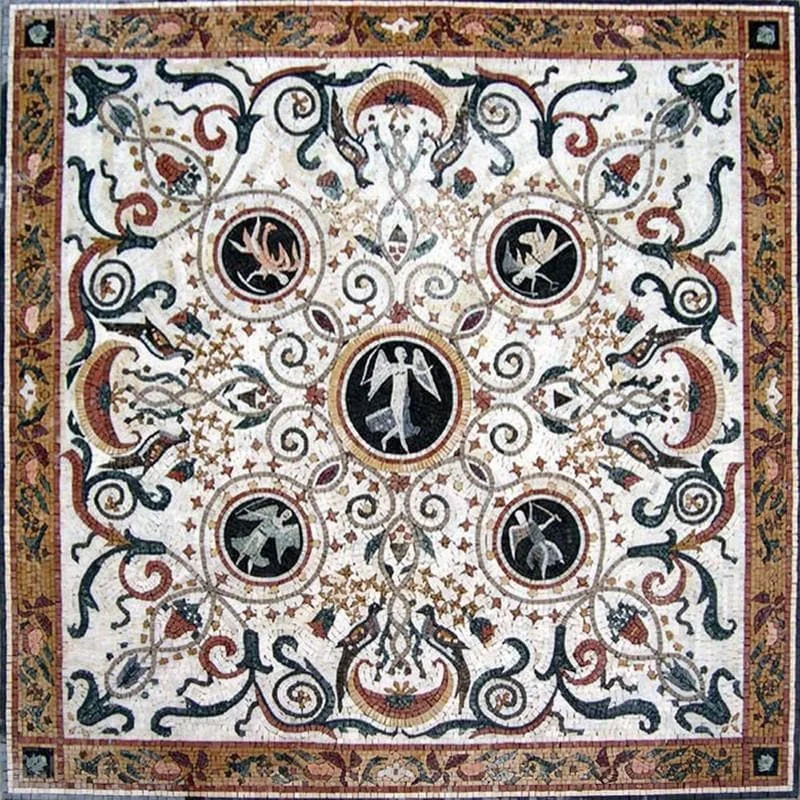 Angelic Figures - Marble Mosaic Art Tilestone Rug Inlay - Mesh Backing