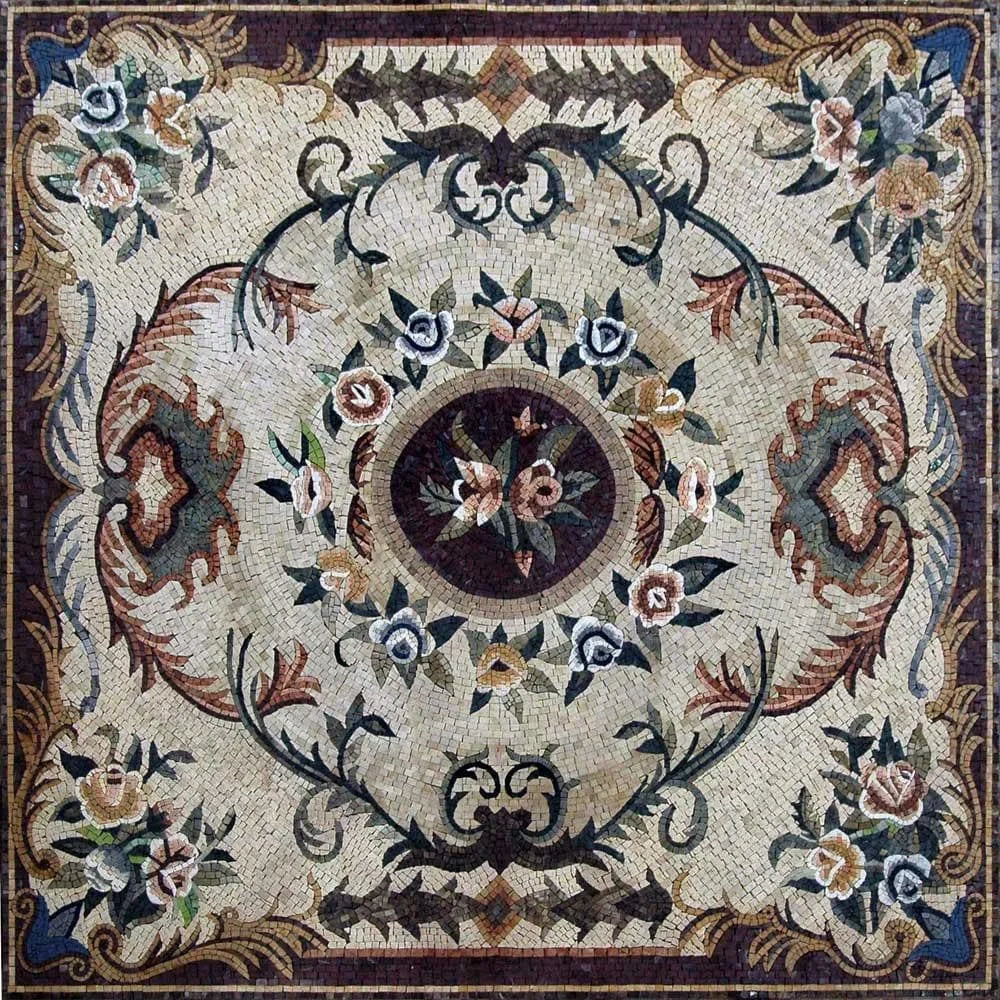 Intricate Floral Mosaic Rug Design