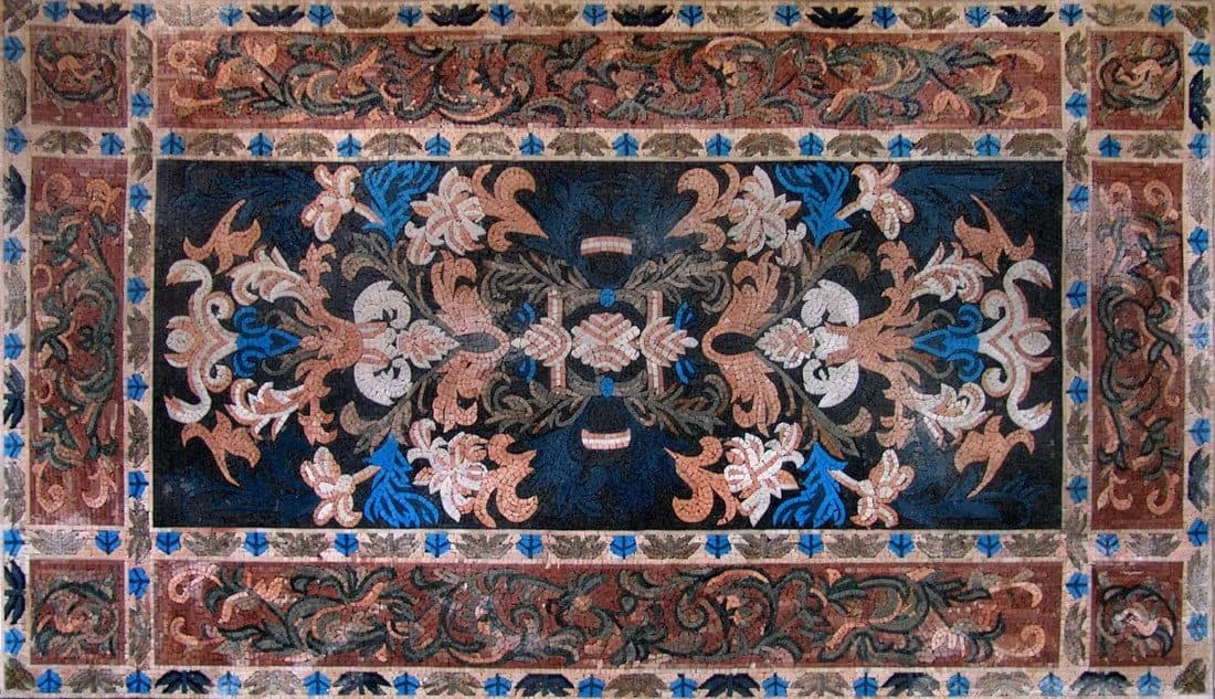 Floral Floor Mosaic Stone Art Tile Handmade