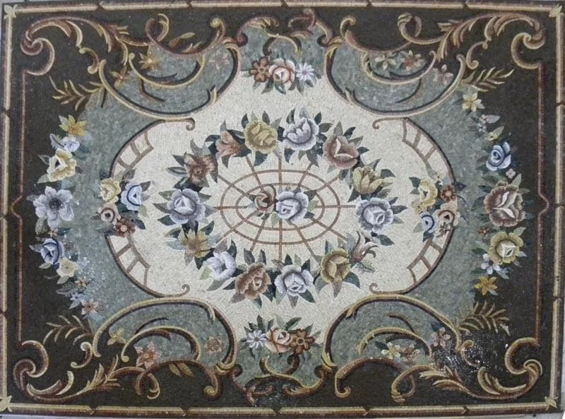 Enchanting Floral Display - Marble Mosaic Geometric Handmade - Mesh Backing