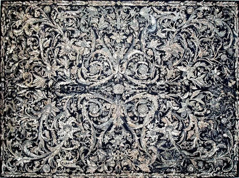 Floral Artistry - Marble Mosaic Flower Rug Art - Mesh Backing
