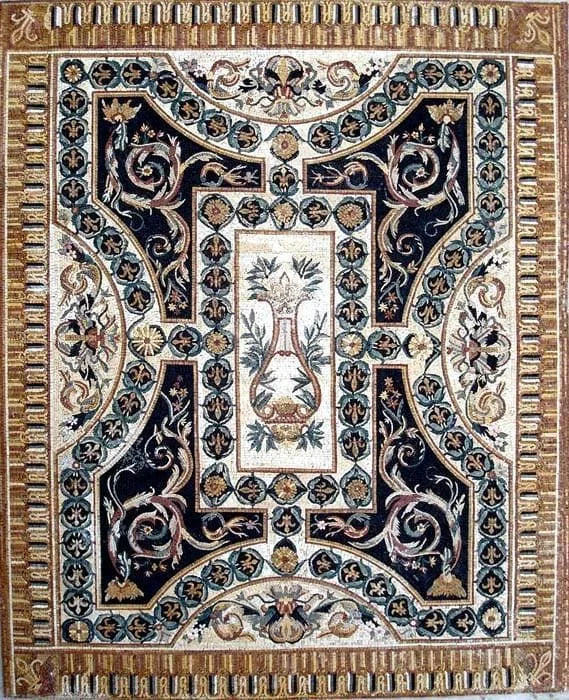 Elegant Vase With Floral Accents - Marble Mosaic Flower Stone Carpet - Mesh Backing