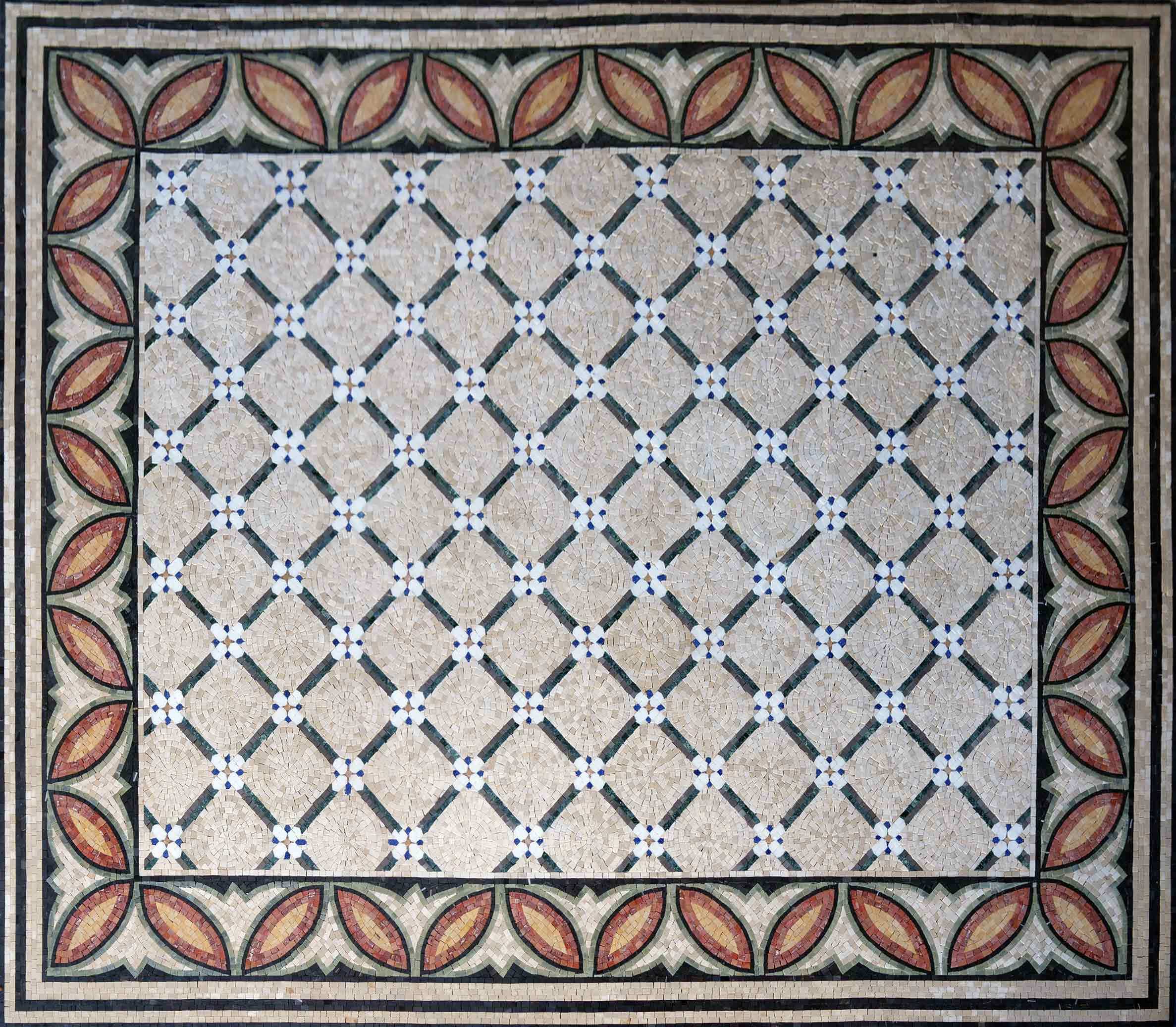 Patterned Leaf Motif - Marble Backsplash Mosaic Tile Designs Handcrafted Rug - Mesh Backing