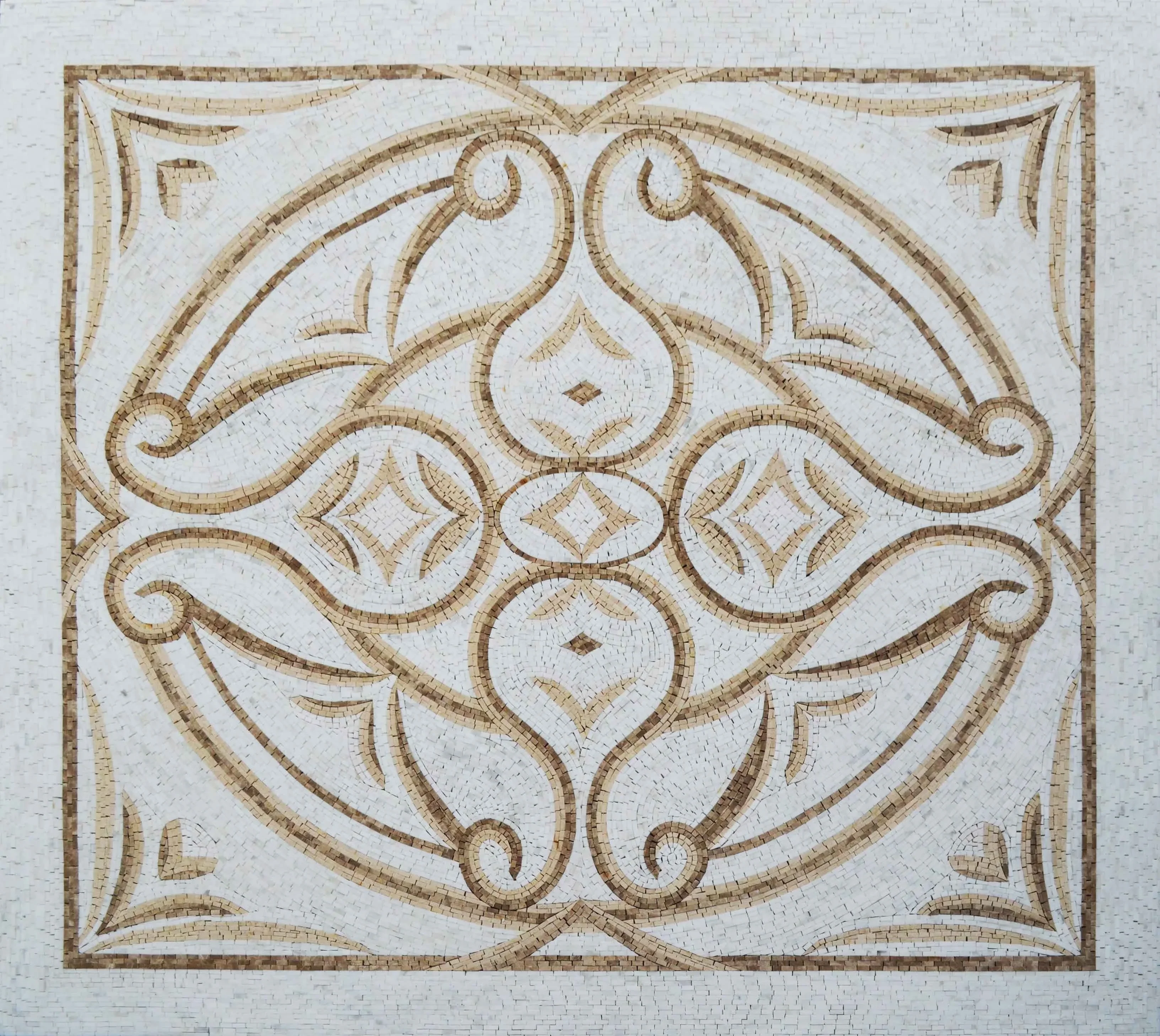 Intricate Floral Pattern - Marble Mosaic Floor Tile - Mesh Backing