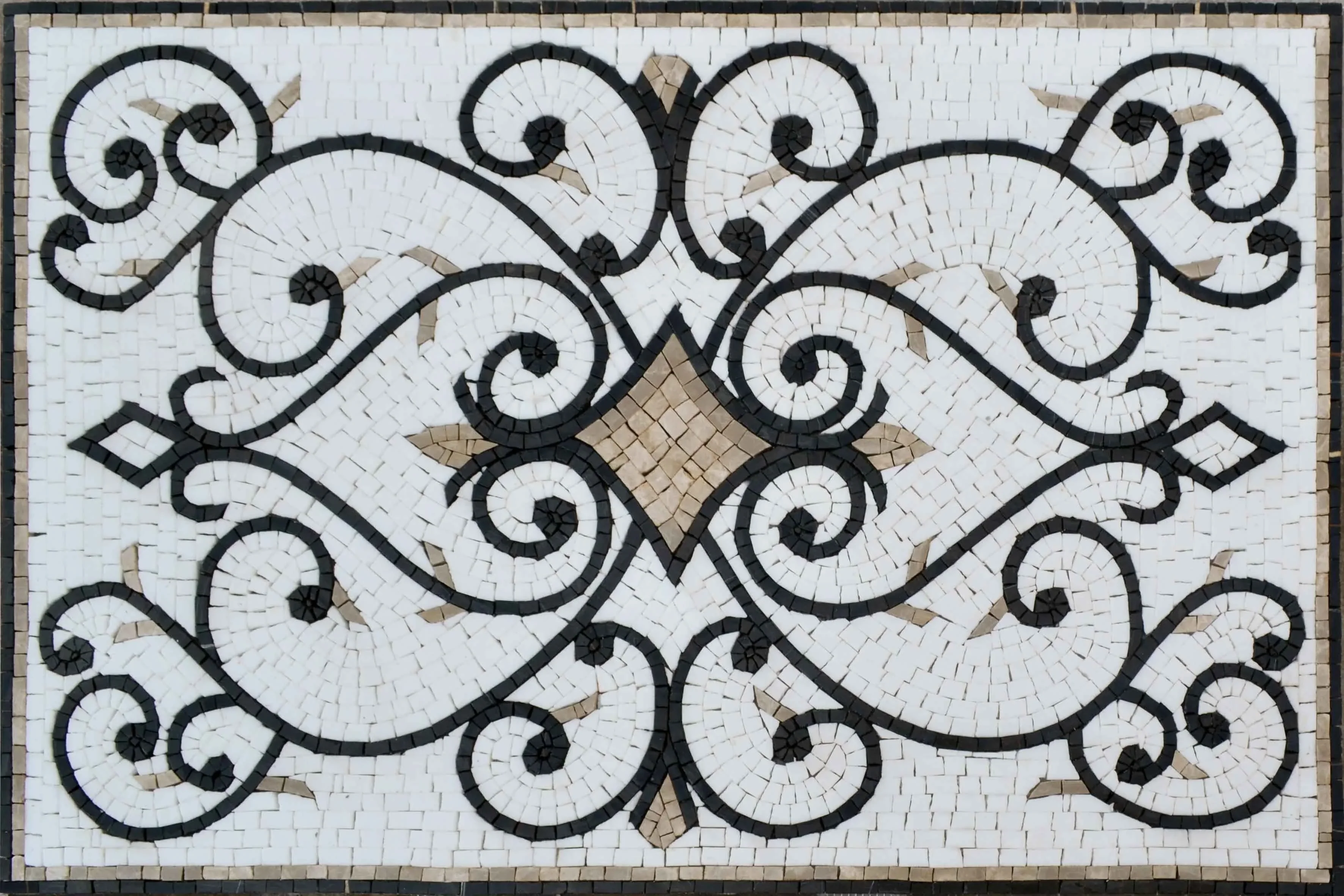 Abstract Floral Swirls - Marble Mosaic Designs Rug - Mesh Backing