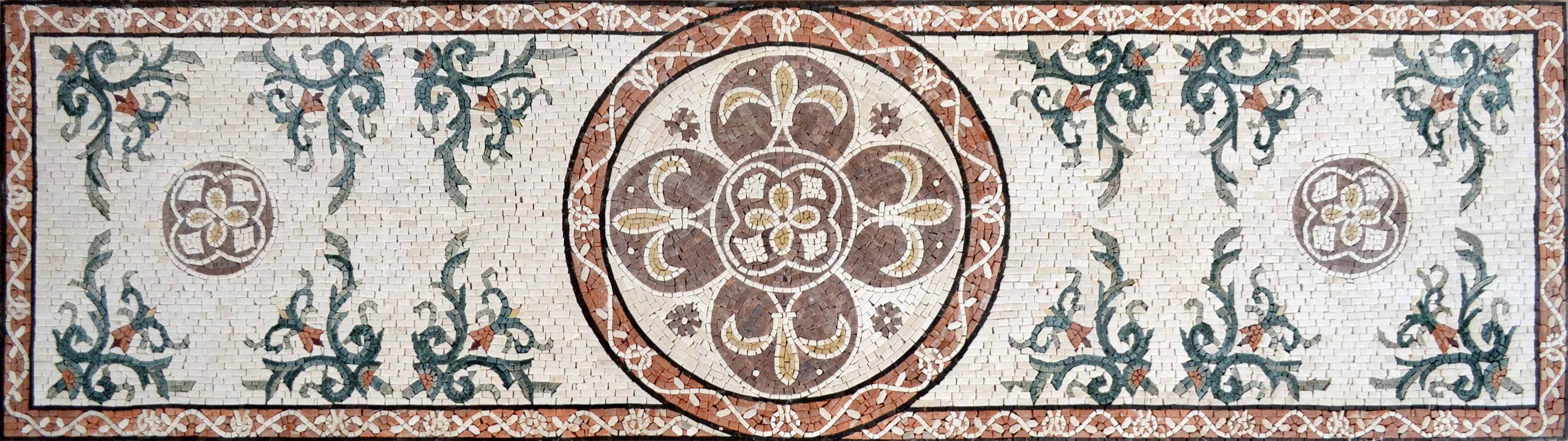 Ornate Vine Border - Marble Mosaic Art Butterfly Oriental Rug Tile - Mesh Backing