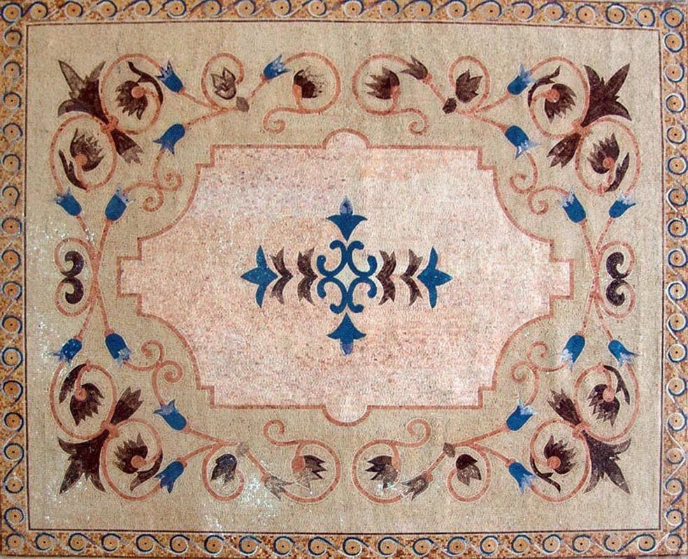 Pattern Vine Design - Marble Mosaic Wall Decor Rectangular Rug - Mesh Backing