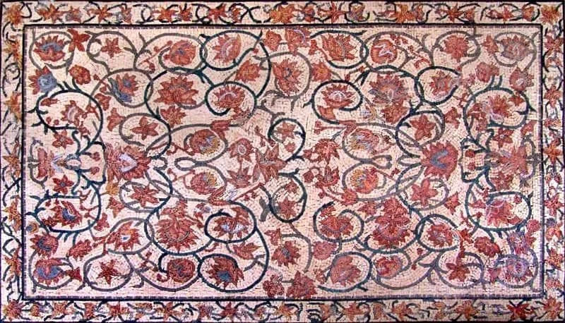 Elegant Floral Vines - Marble Mosaic Floor Rug - Mesh Backing