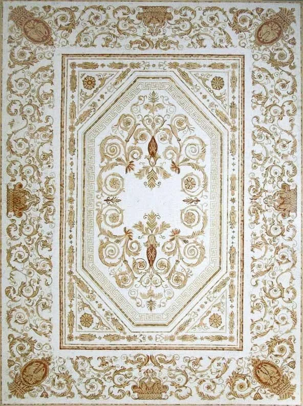 Floral Swirls - Marble Mosaic Rug Royal - Mesh Backing