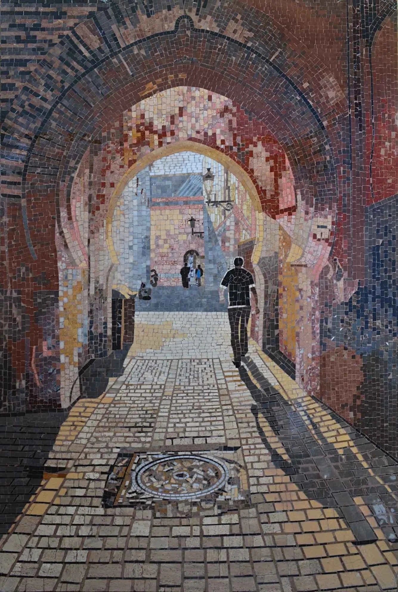 Geometric Tunnel Walk Through - Marble Home Renovation Mosaic Arcade Artwork - Mesh Backing