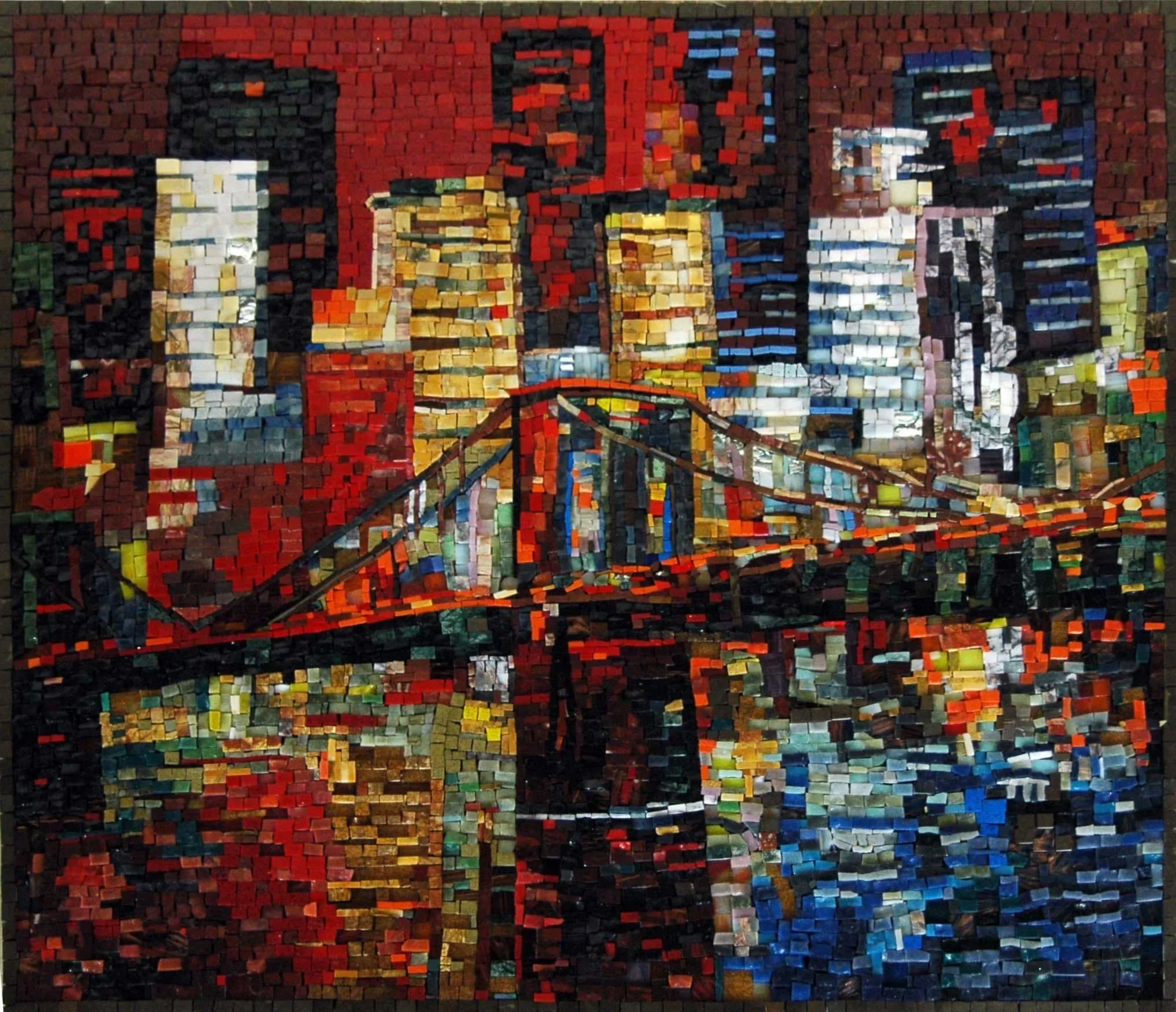 Brooklyn Bridge Cityscape - Swimming Pool Mosaic New York Art - Mesh Backing