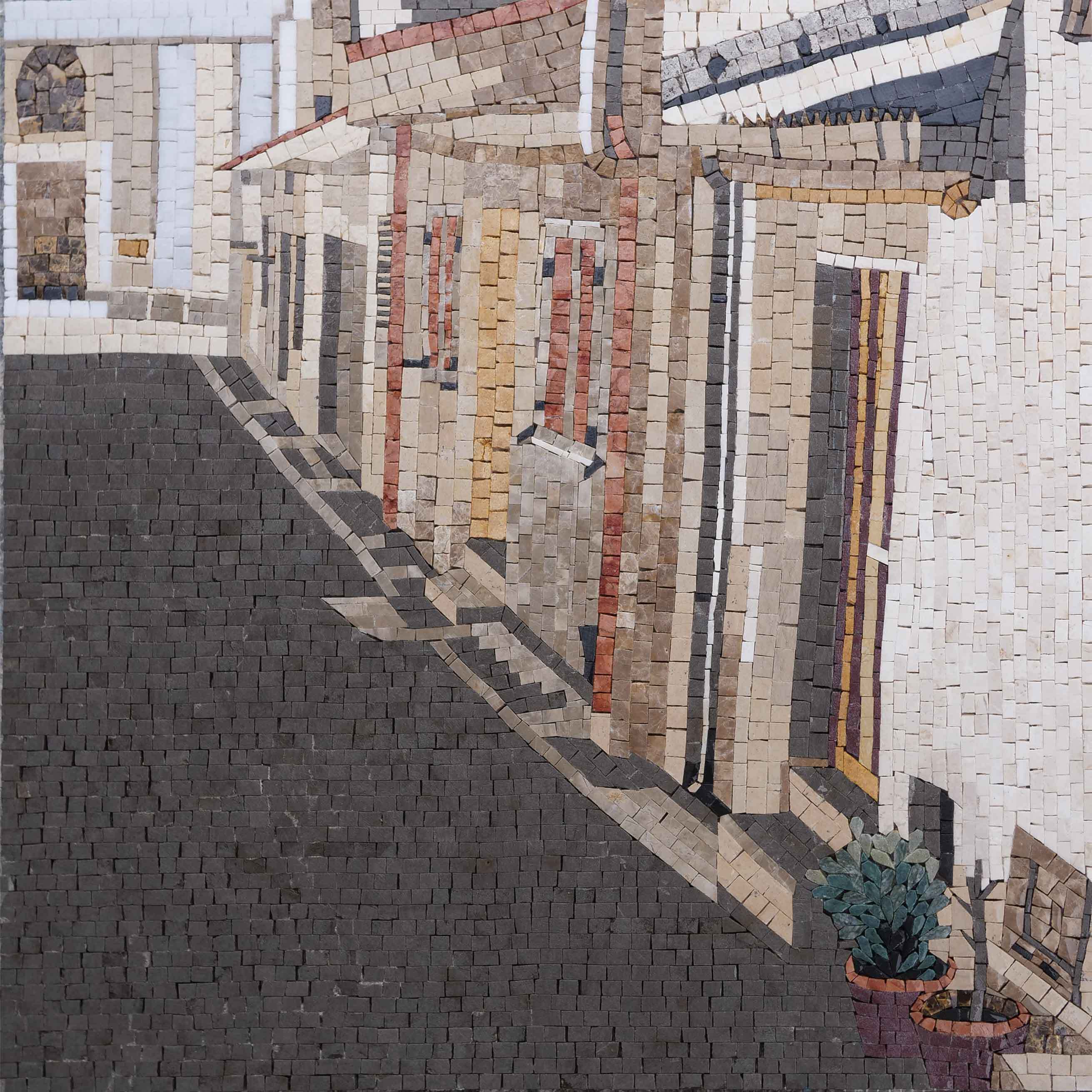 City Street Scene - Mosaic Wall Artwork Luxury Handcrafted Natural Stone Art - Mesh Backing