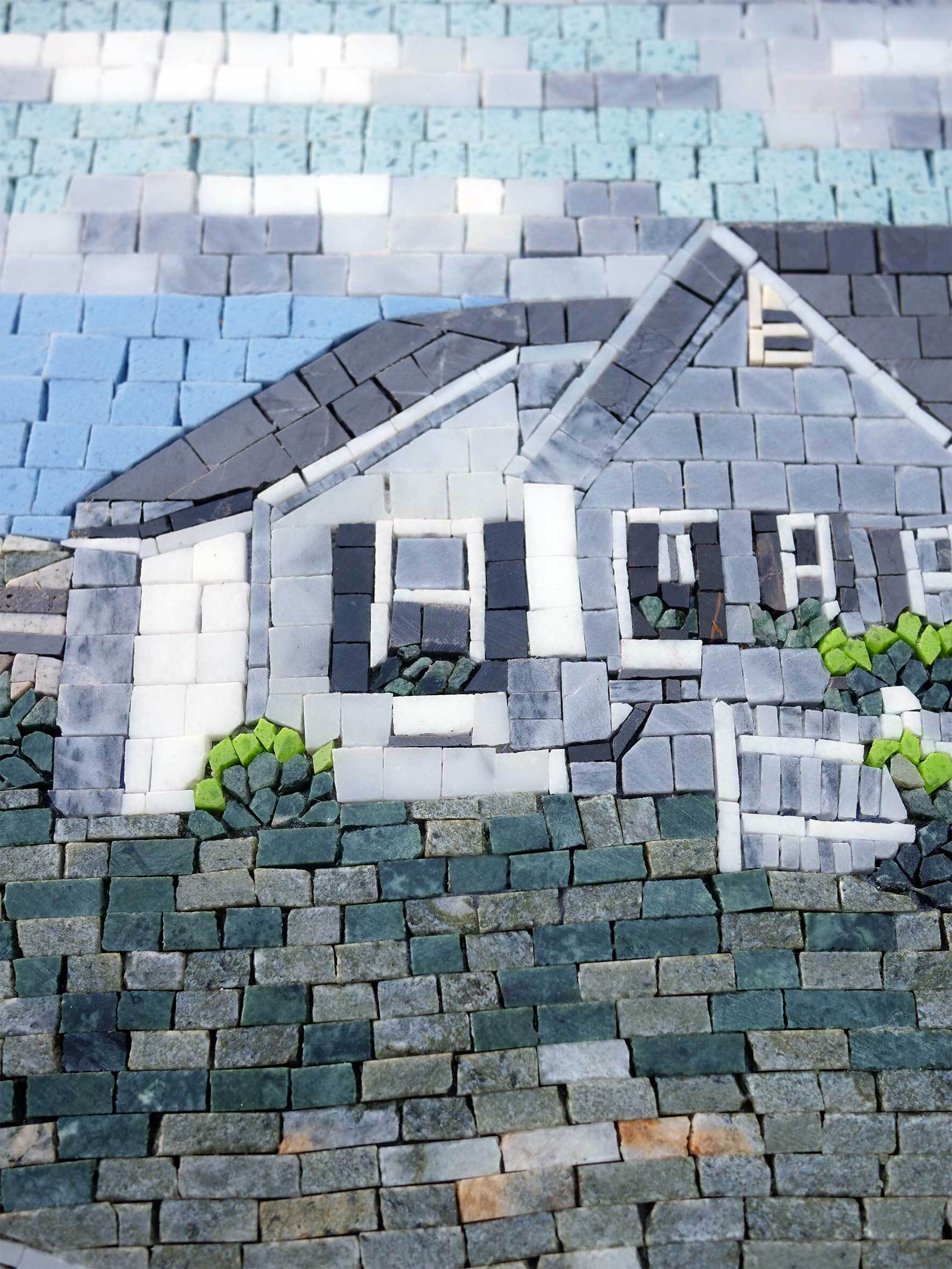 Farmhouse Landscape - Marble Mosaic Fireplace Custom Art - Mesh Backing - Image 2