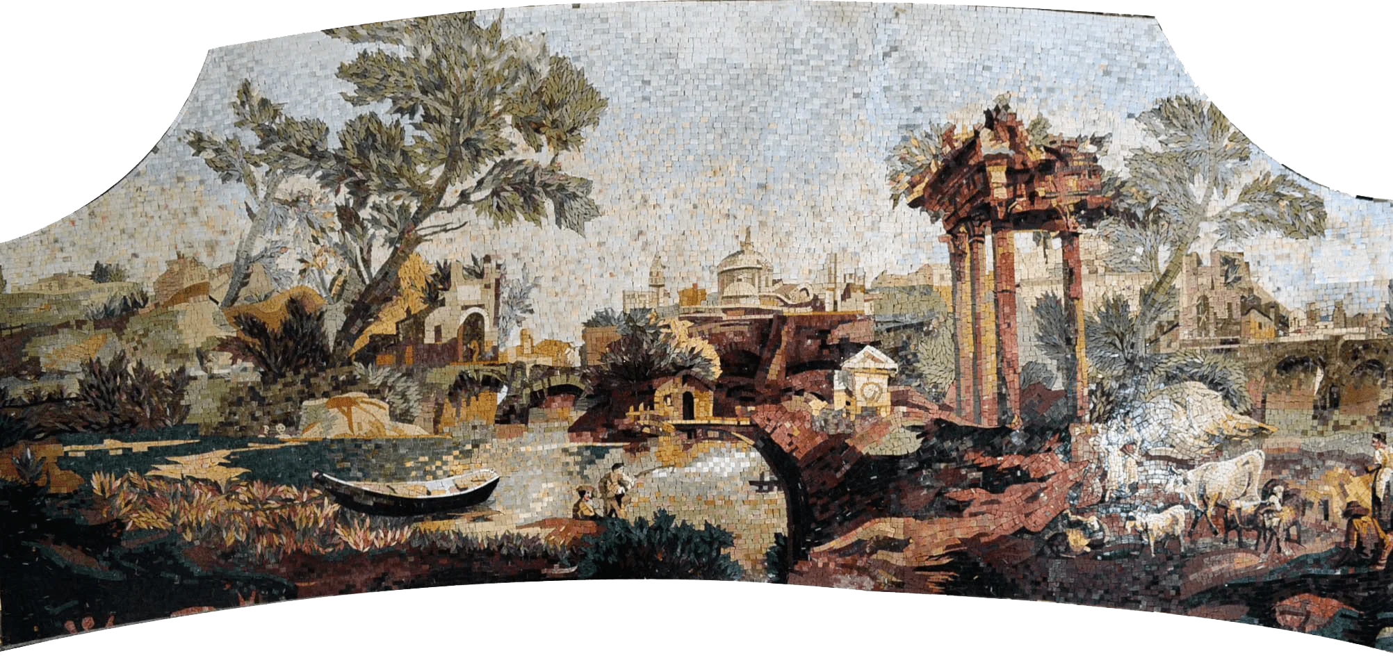 Fishing Scene Handmade Art Mosaic