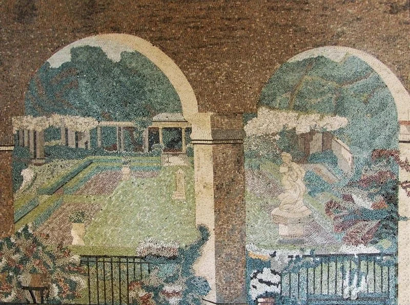 Garden Pattern Scene - Backsplash Mosaic Tuscan Mural Art - Mesh Backing