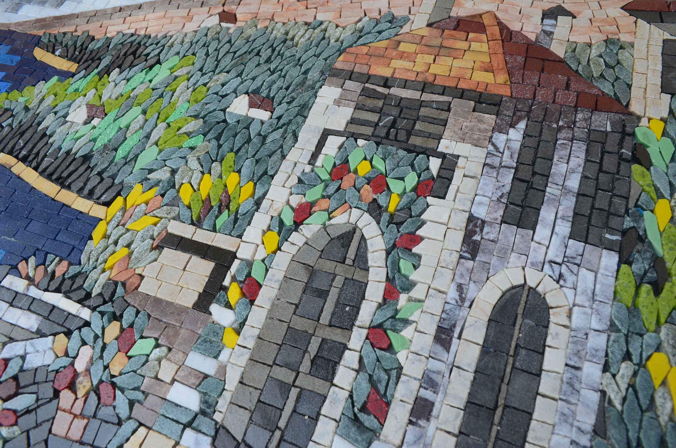 Geometric Village Scene - Mosaic Portrait Art - Mesh Backing - Image 2