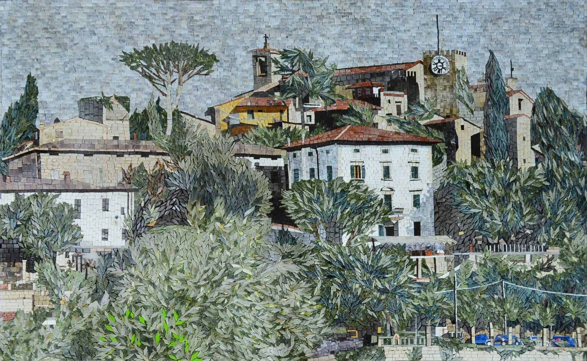 Village Landscape - Marble Mosaic - Mesh Backing
