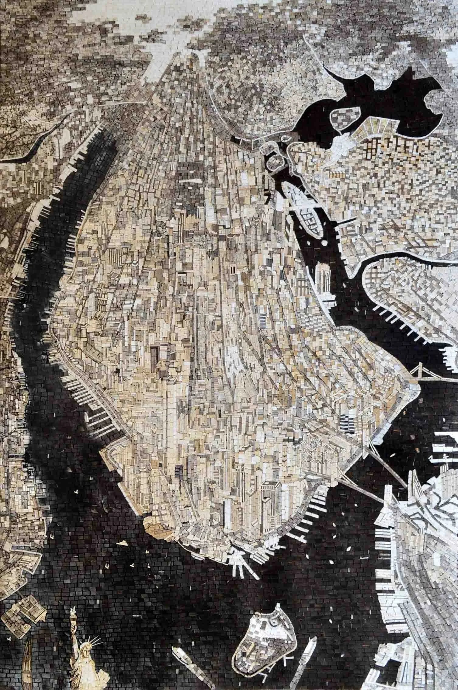 Manhattan Island Mural - Marble Mosaic Abstract - Mesh Backing