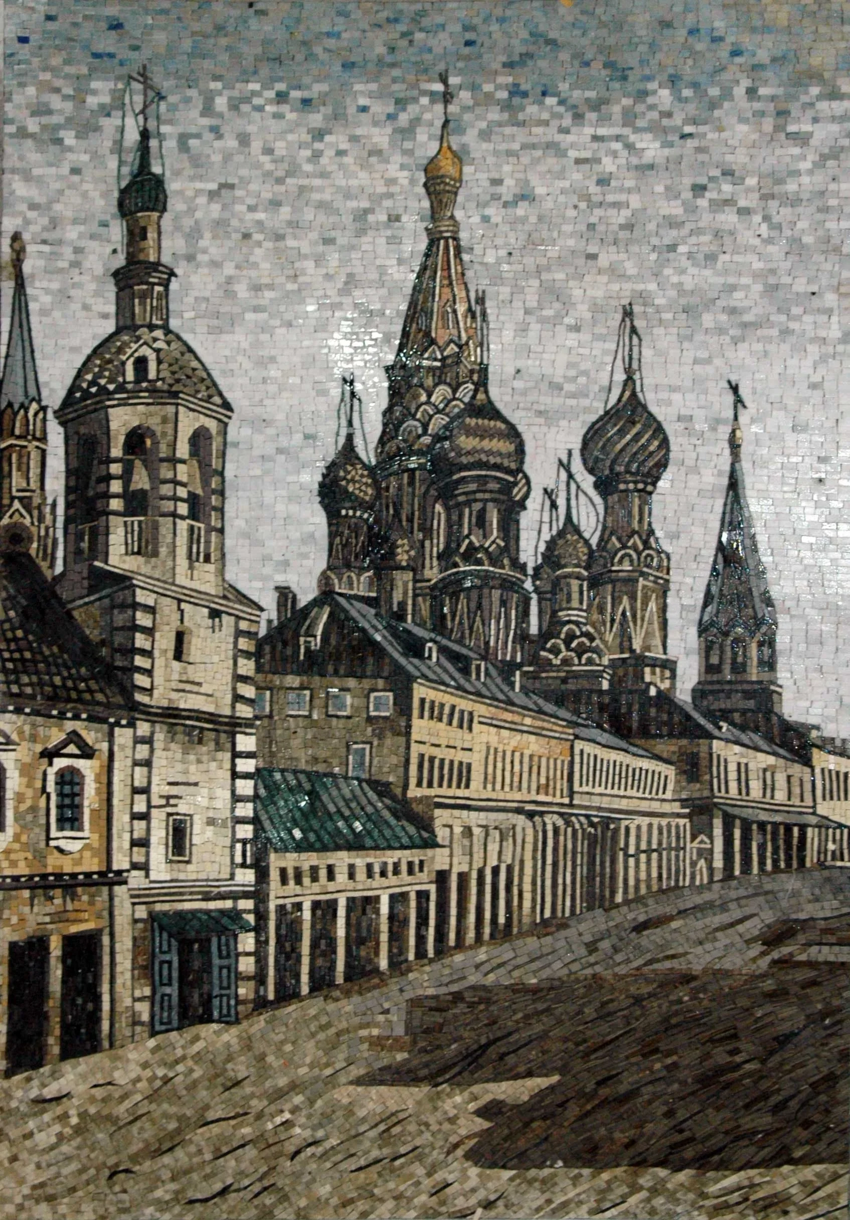 City Scene Towers - Marble Mosaic Portrait Masterpiece - Mesh Backing