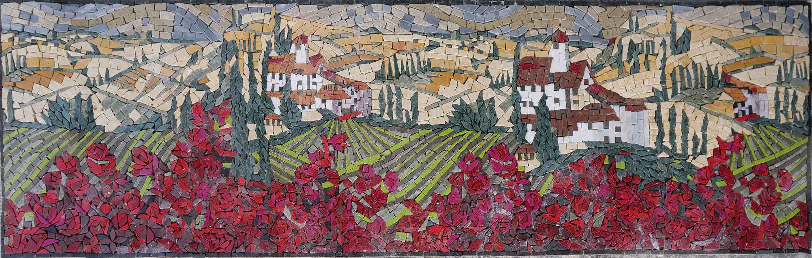 Geometric Hills Landscape - Marble Contemporary Tile Murals Mosaic Artwork - Mesh Backing