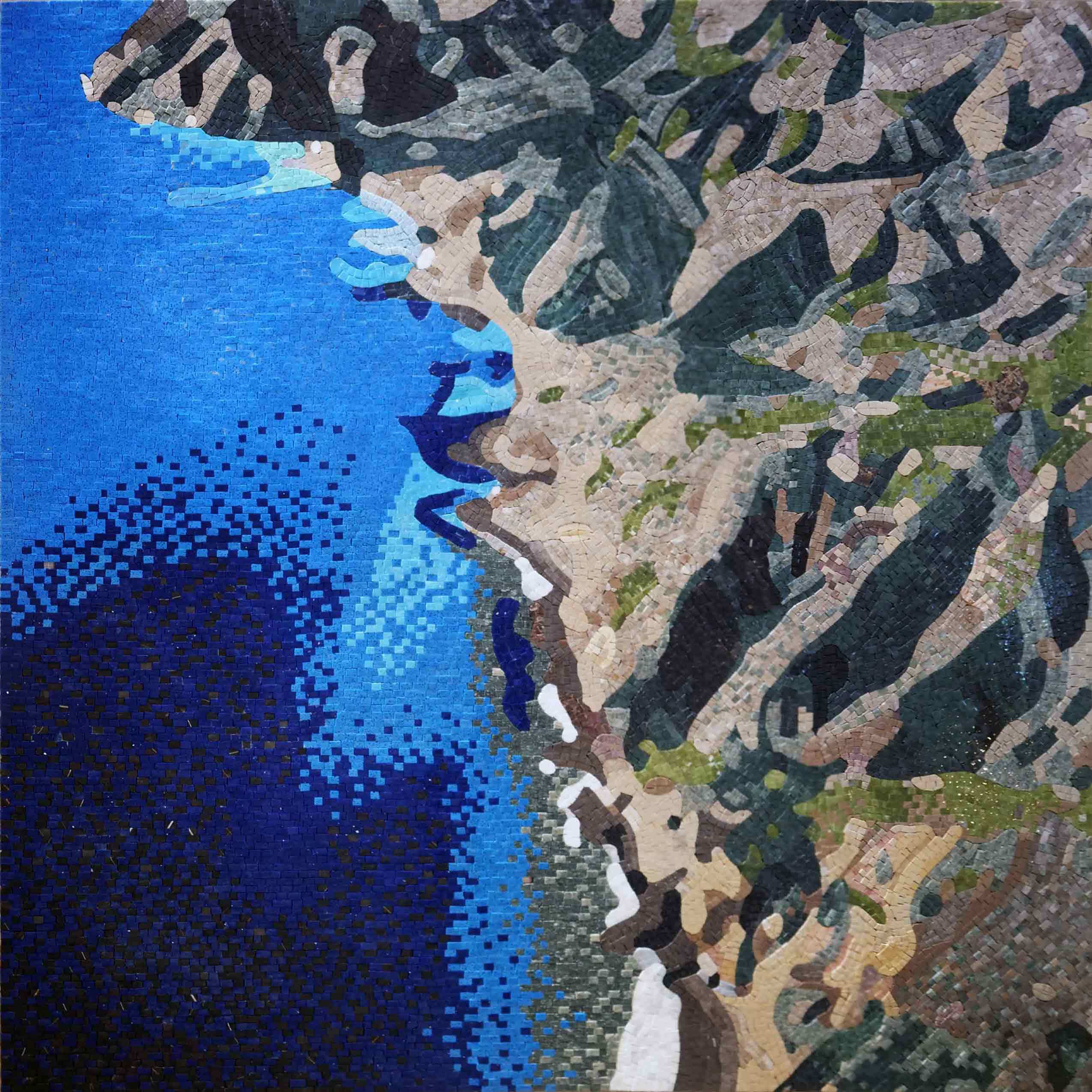 Geometric Cliffside View - Marble Mosaic Tile For Kitchen Backsplash Scenery - Mesh Backing