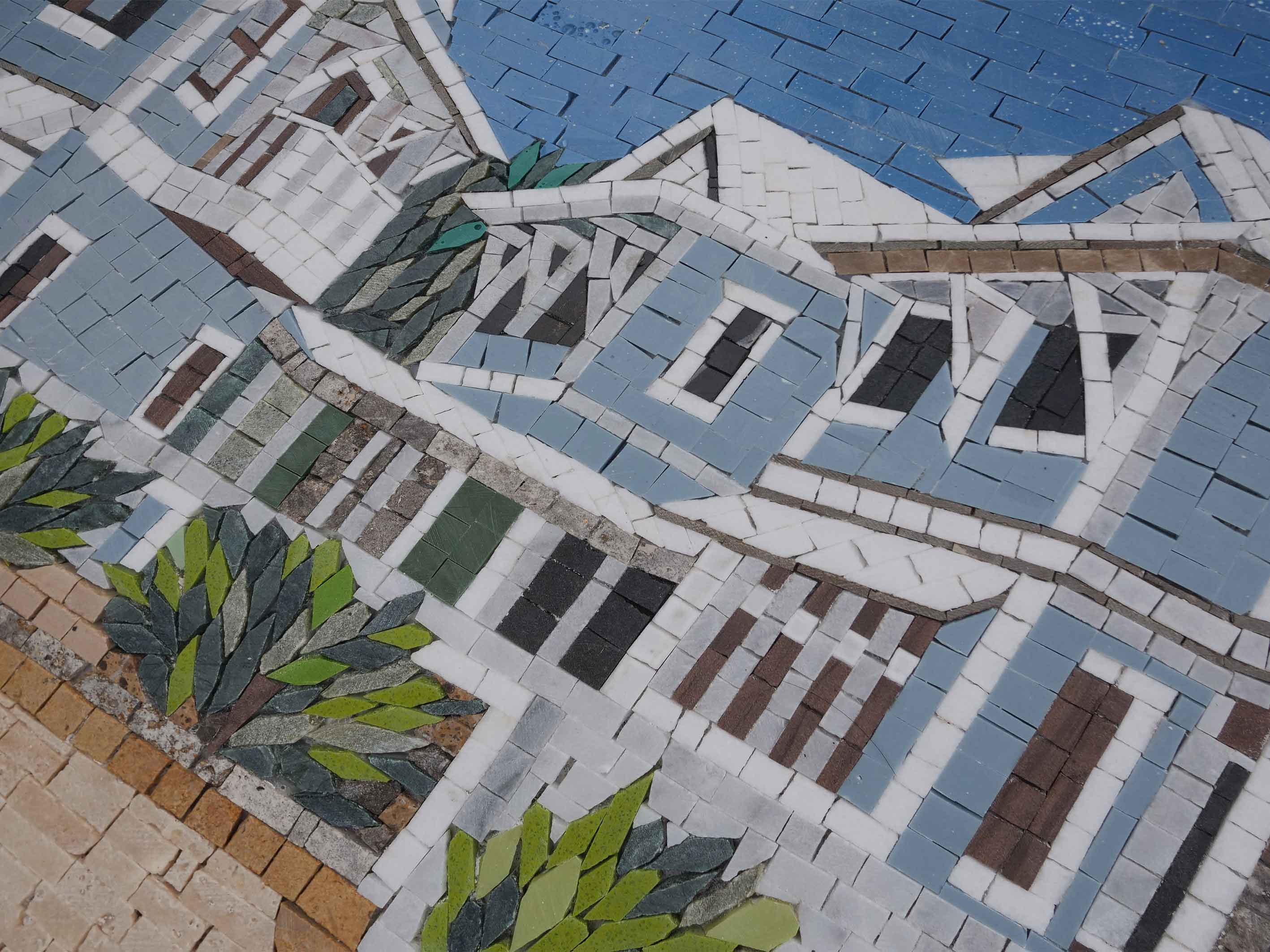 Houses Scene - Tile Backsplash Mosaic Wall Art - Mesh Backing - Image 2