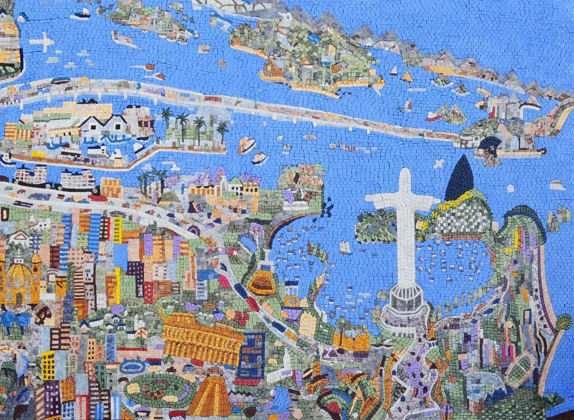 Rio Coast Cityscape - Marble Mosaic Landscape Mural - Mesh Backing