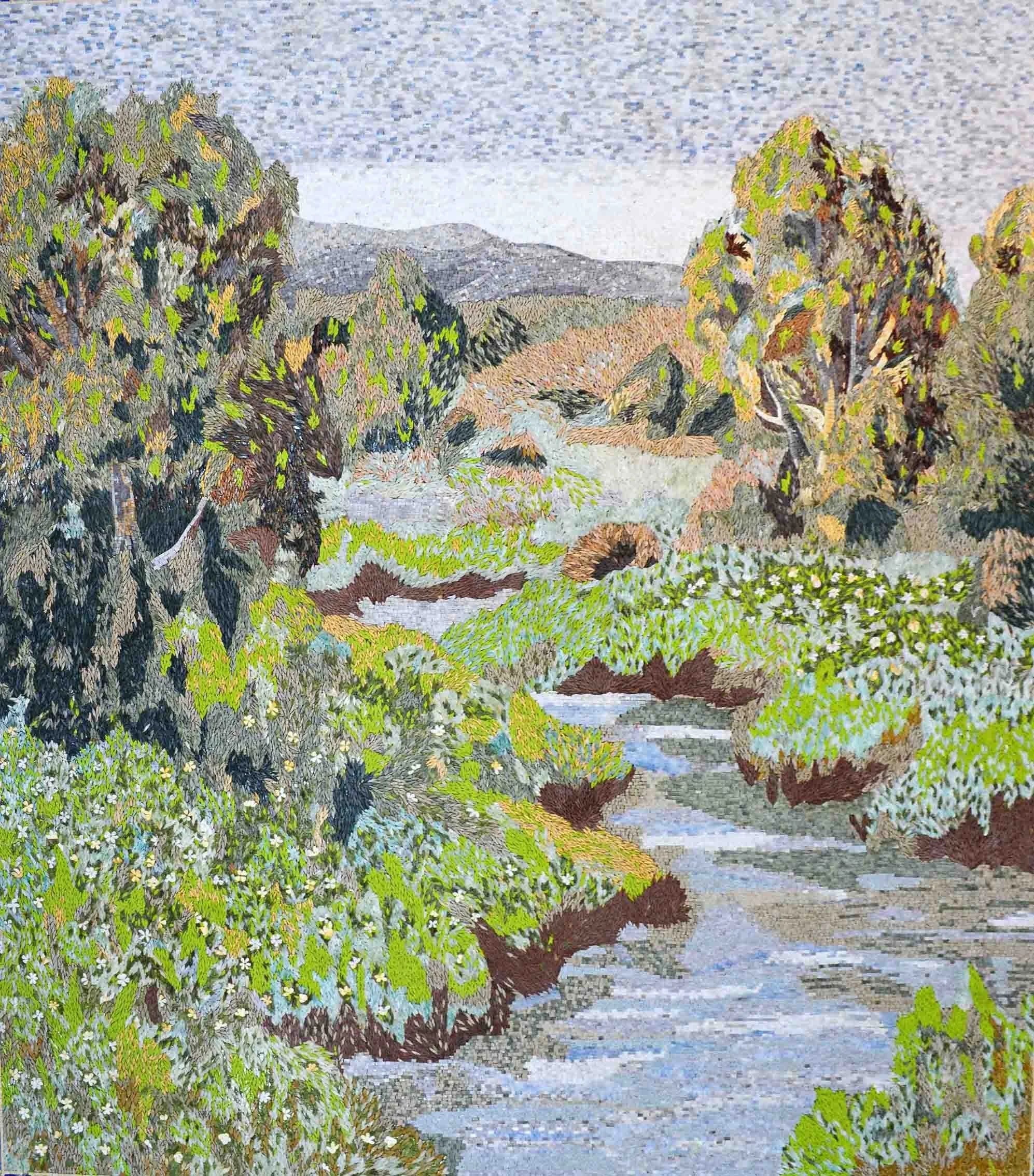 Town River - Greek Mosaic Art - Mesh Backing