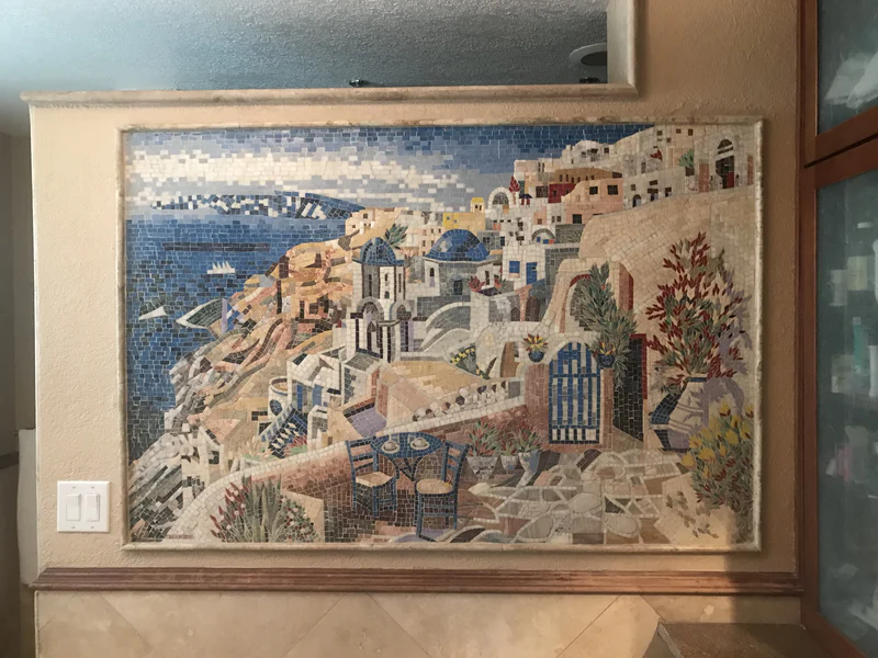 Santorini Village Scene - Modern Mosaic Handmade - Mesh Backing - Image 4