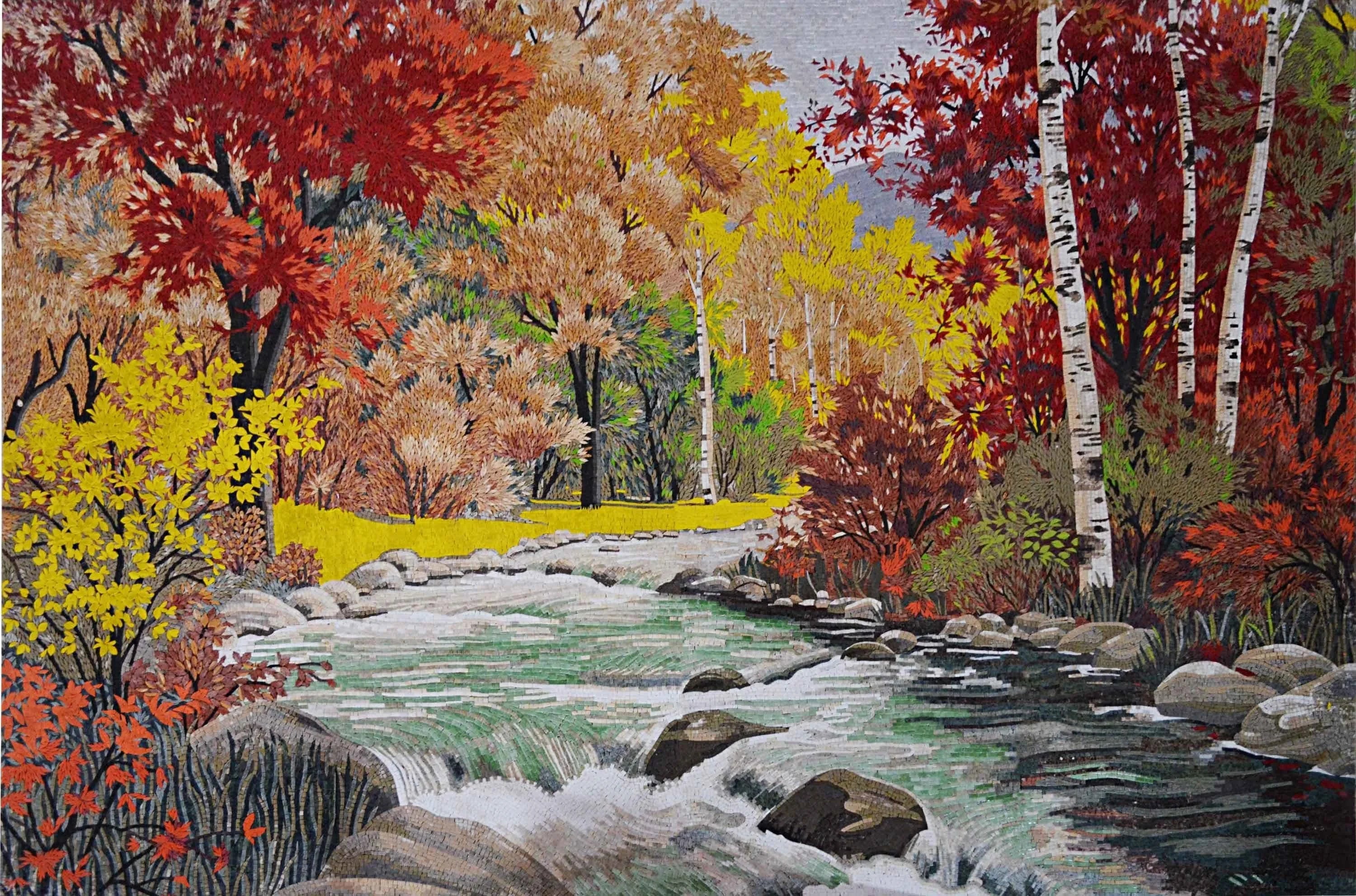 Landscape Stream Scene - Pool Mosaic Luxury Designs Handcrafted Natural Stone - Mesh Backing