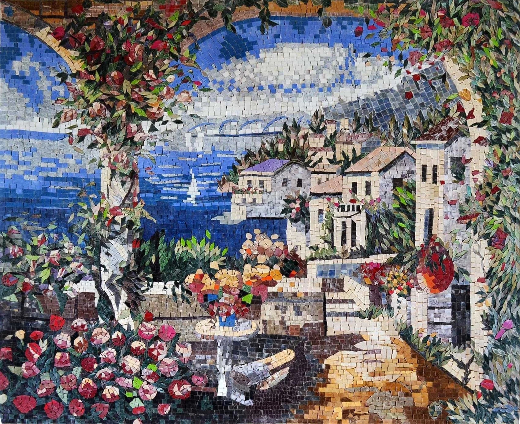 Tuscan Sea Geometric - Mosaic Reproduction View Decorative Mural Luxury Handcrafted Art - Mesh Backing - Image 2