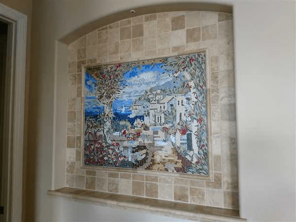 Tuscan Sea Geometric - Mosaic Reproduction View Decorative Mural Luxury Handcrafted Art - Mesh Backing - Image 4