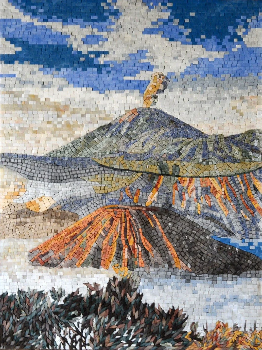 Volcanoes Landscape - Marble Mosaic - Mesh Backing