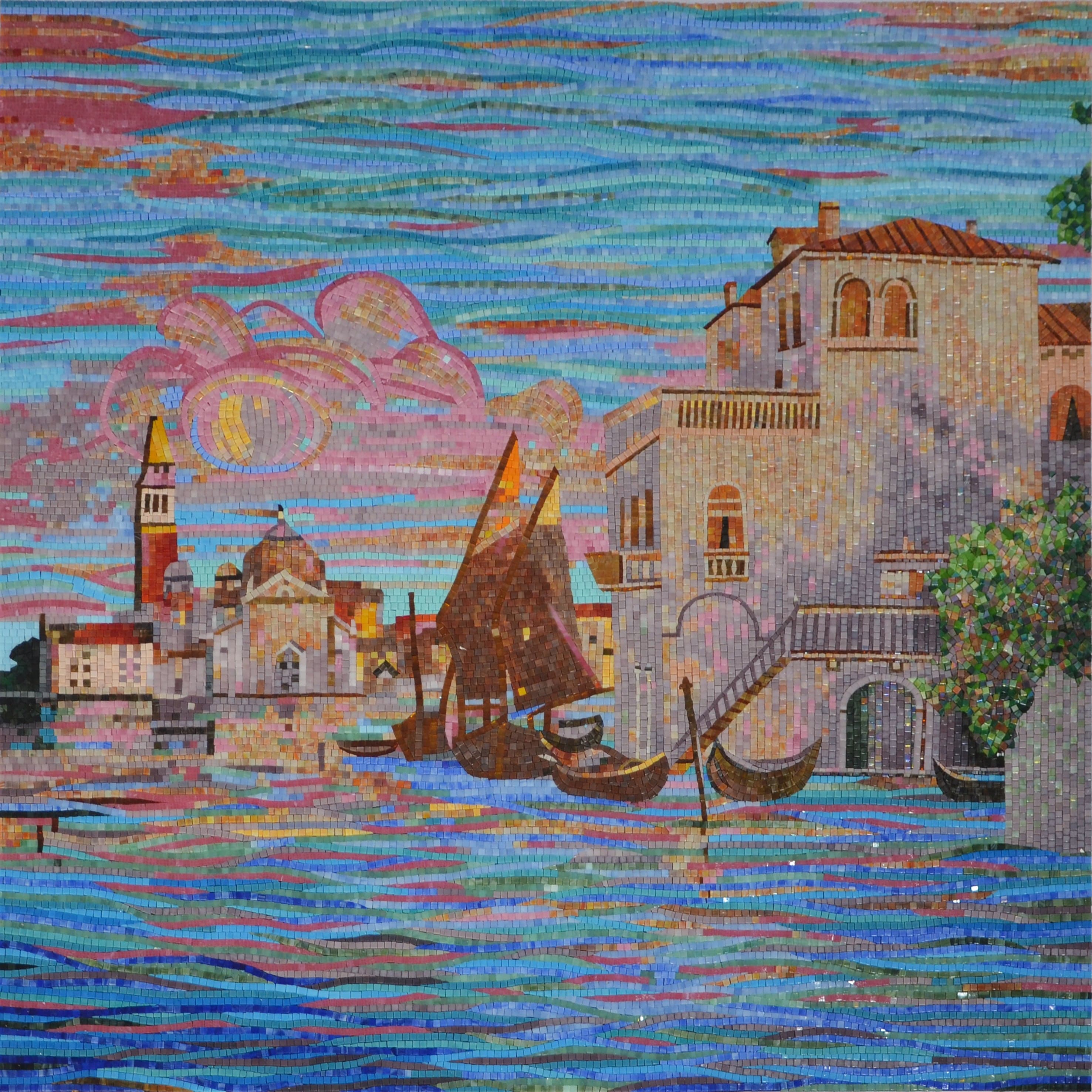 Geometric Canal Scene - Mosaic Wall Decor Design - Mesh Backing - Image 2