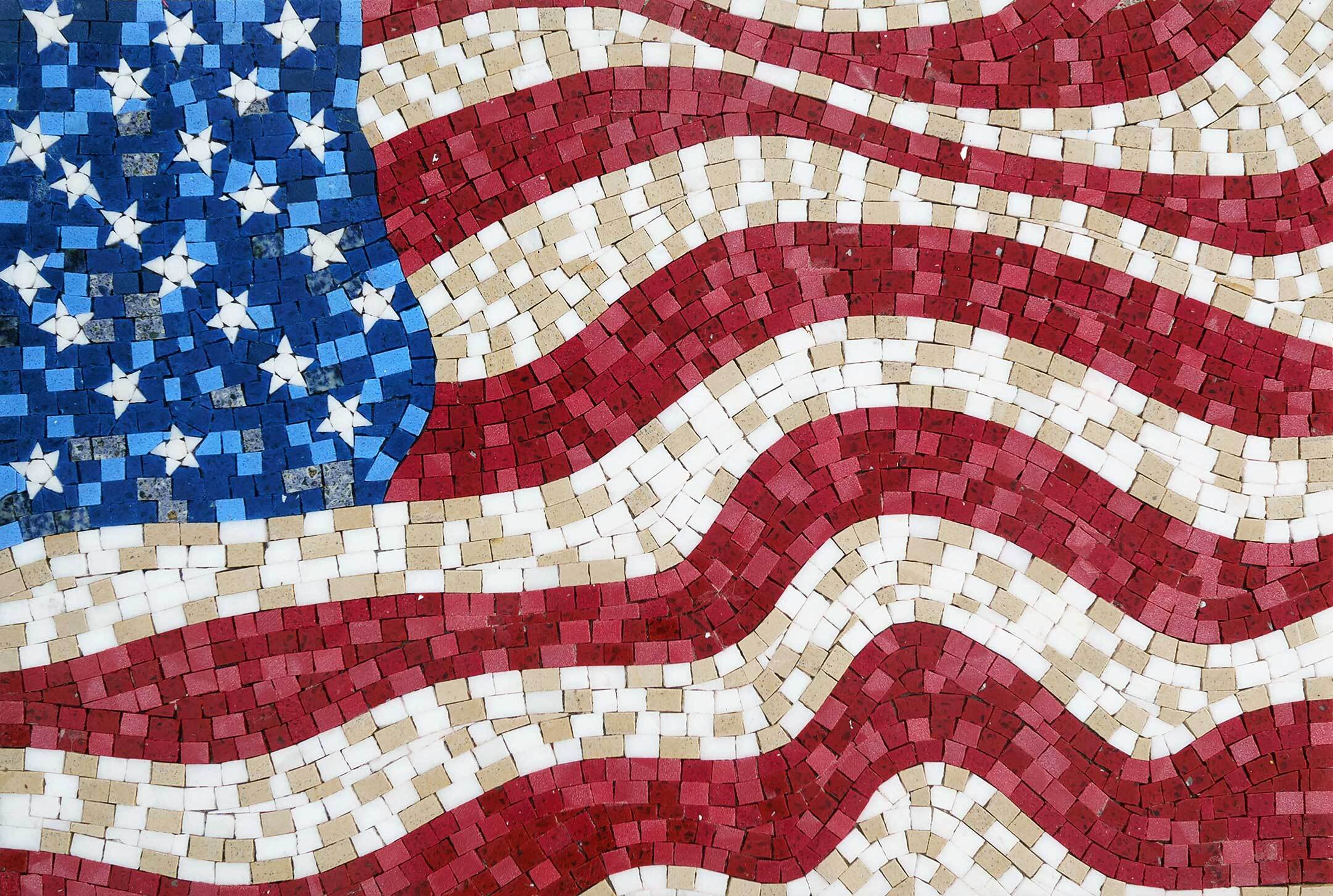Stars And Stripes Usa Flag - Custom Kitchen Backsplash Mosaic Modern Interpretation - Mesh Backing