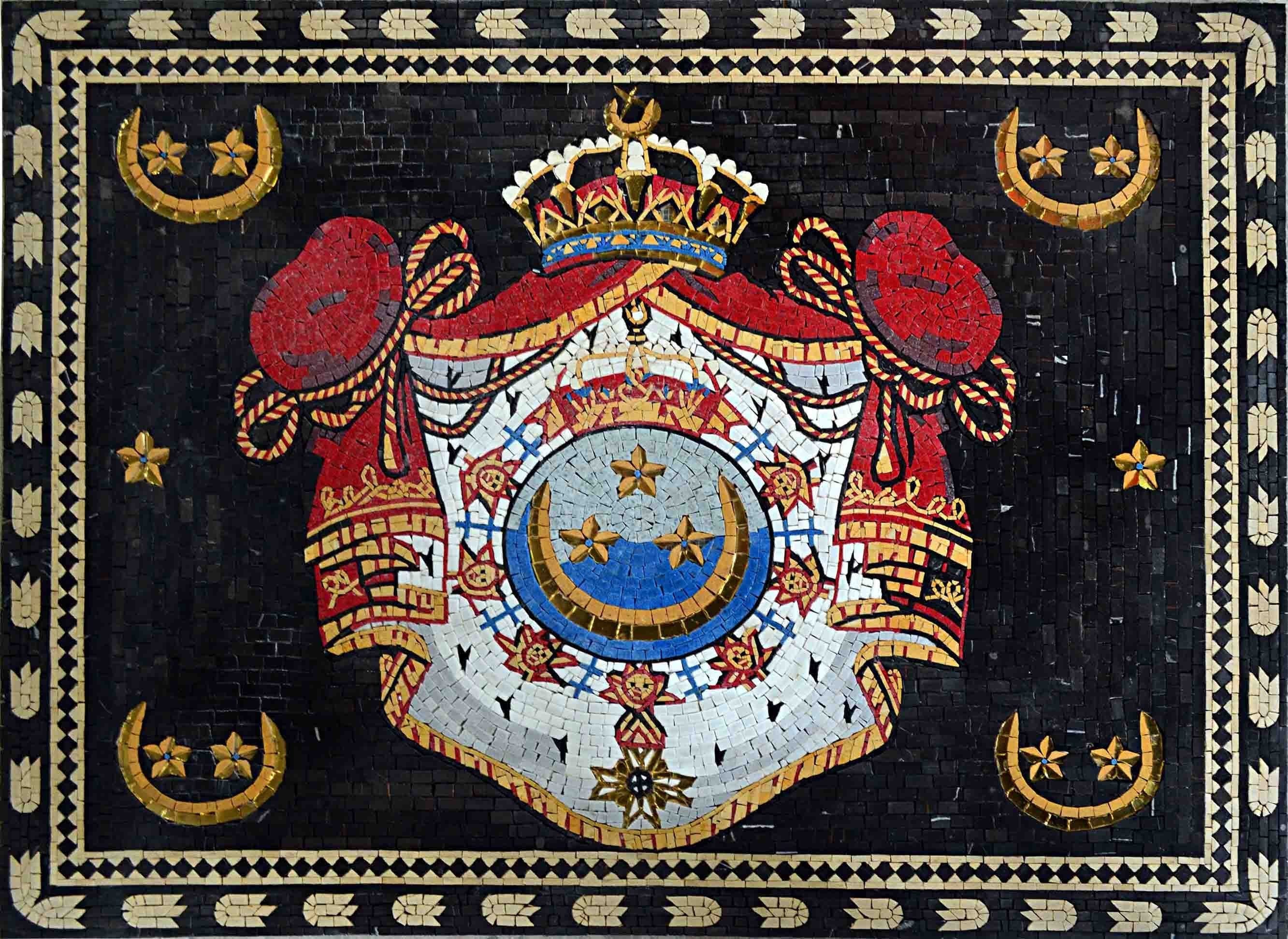 Custom Mosaics - Marble Mosaic Majestic Royal Emblem Egypt Coat Arms - Mesh Backing