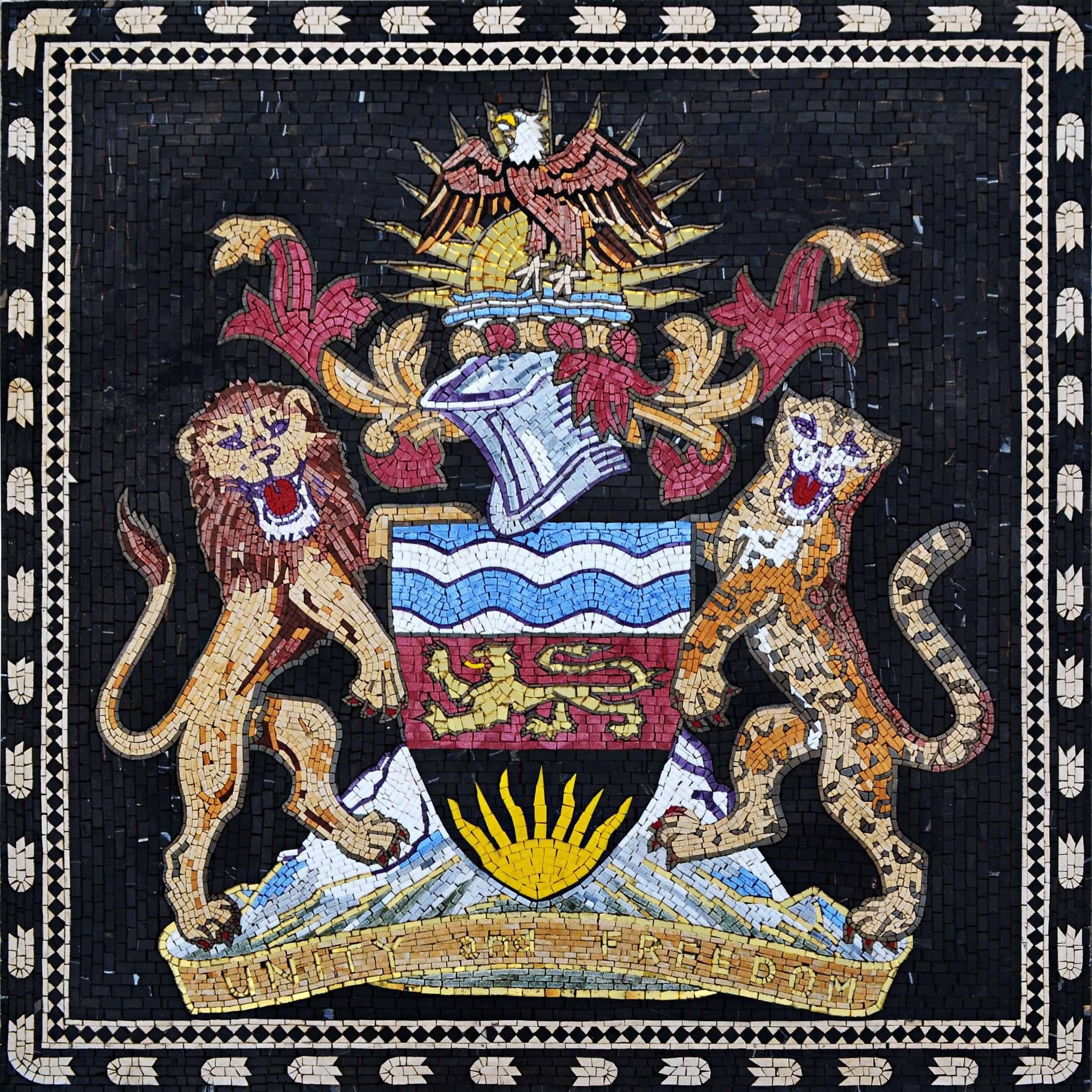 India Coat Arms - Marble Mosaic Majestic National Emblem - Mesh Backing