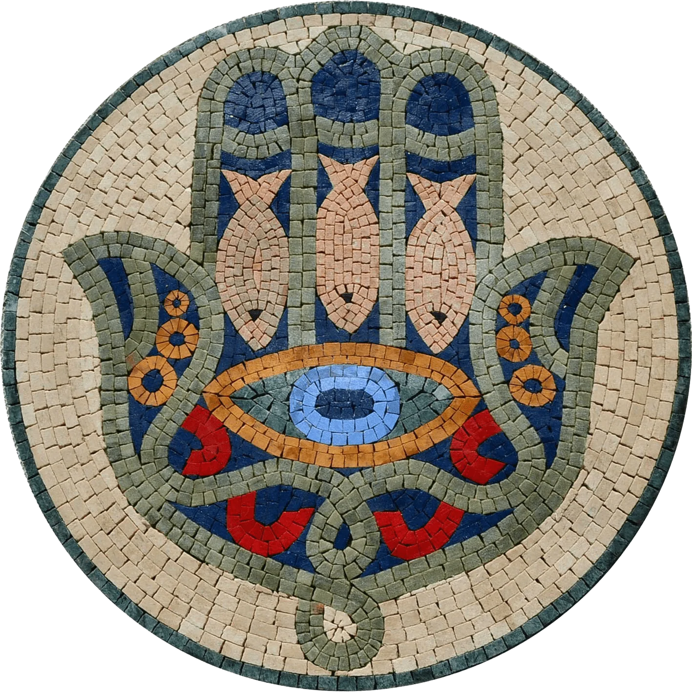 Hamsa Hand Jewish Design - Marble Mosaic - Mesh Backing