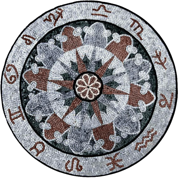 Zodiac Wheel - Marble Mosaic Art Work - Mesh Backing